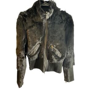 Rocawear Vintage Y2K Cropped Faux Fur Bomber Down Jacket Womens Medium Gold